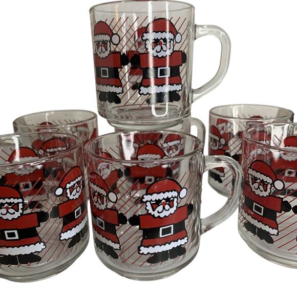 Vintage Crate & Barrel Santa Clause Luminarc Coffee Tea Coco Mugs Set of 7 - Picture 1 of 5